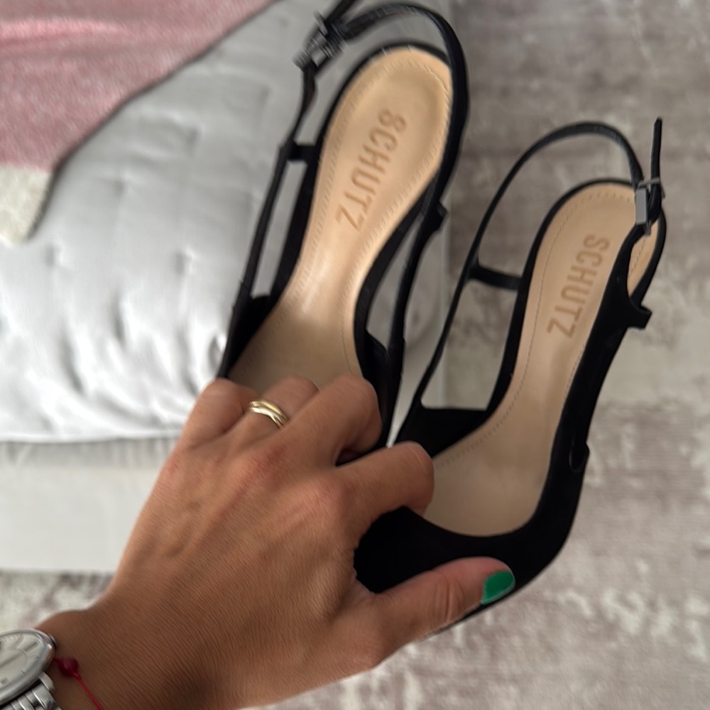 SCHUTZ Black Slingback Heels with Pointed Toe